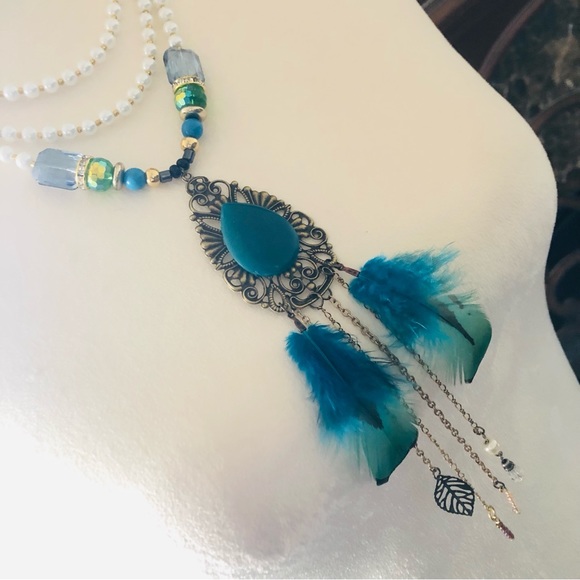 Handcrafted filigree teardrop Czech Pearl genuine emerald stone clasp necklace - Picture 6 of 11